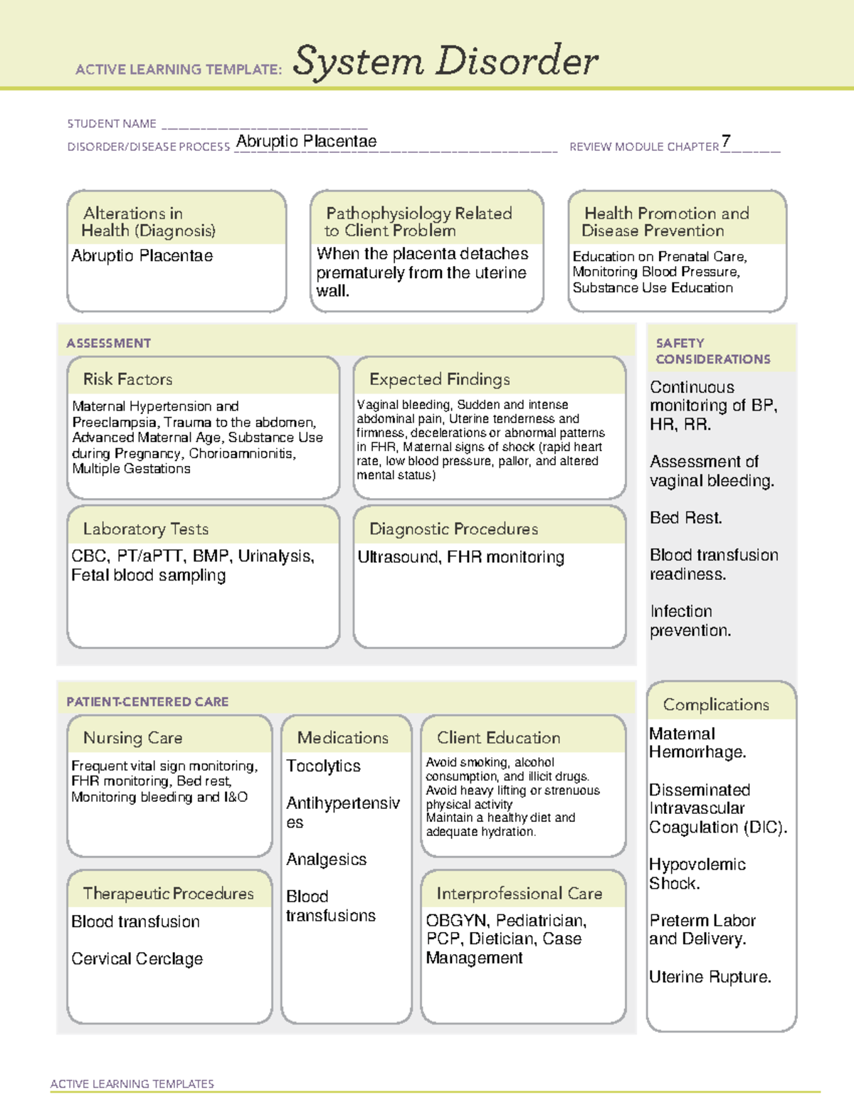 System Disorder - Abruptio Placentae - ACTIVE LEARNING TEMPLATES System ...