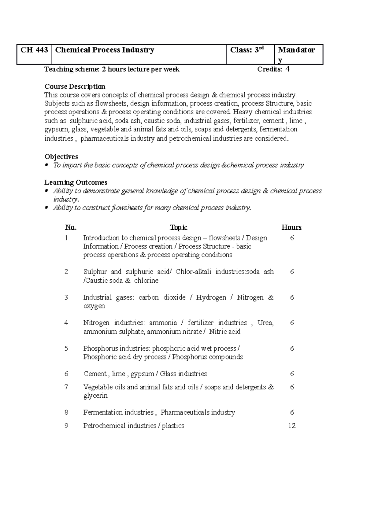 Chemical Process Industry new 1 - Mandator y CH 443 Chemical Process ...