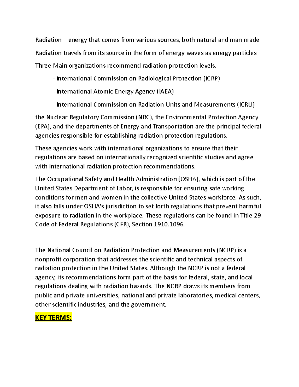 Radiation Safety Program Notes Siddarth Batchu Radiation energy