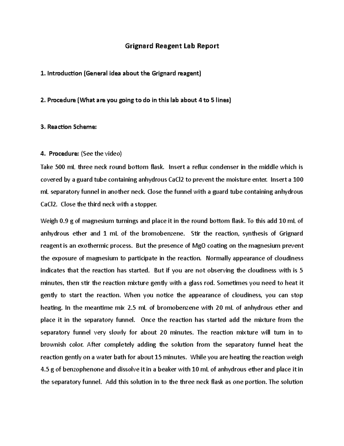 Grignard Reagent Lab Report final Grignard Reagent Lab Report