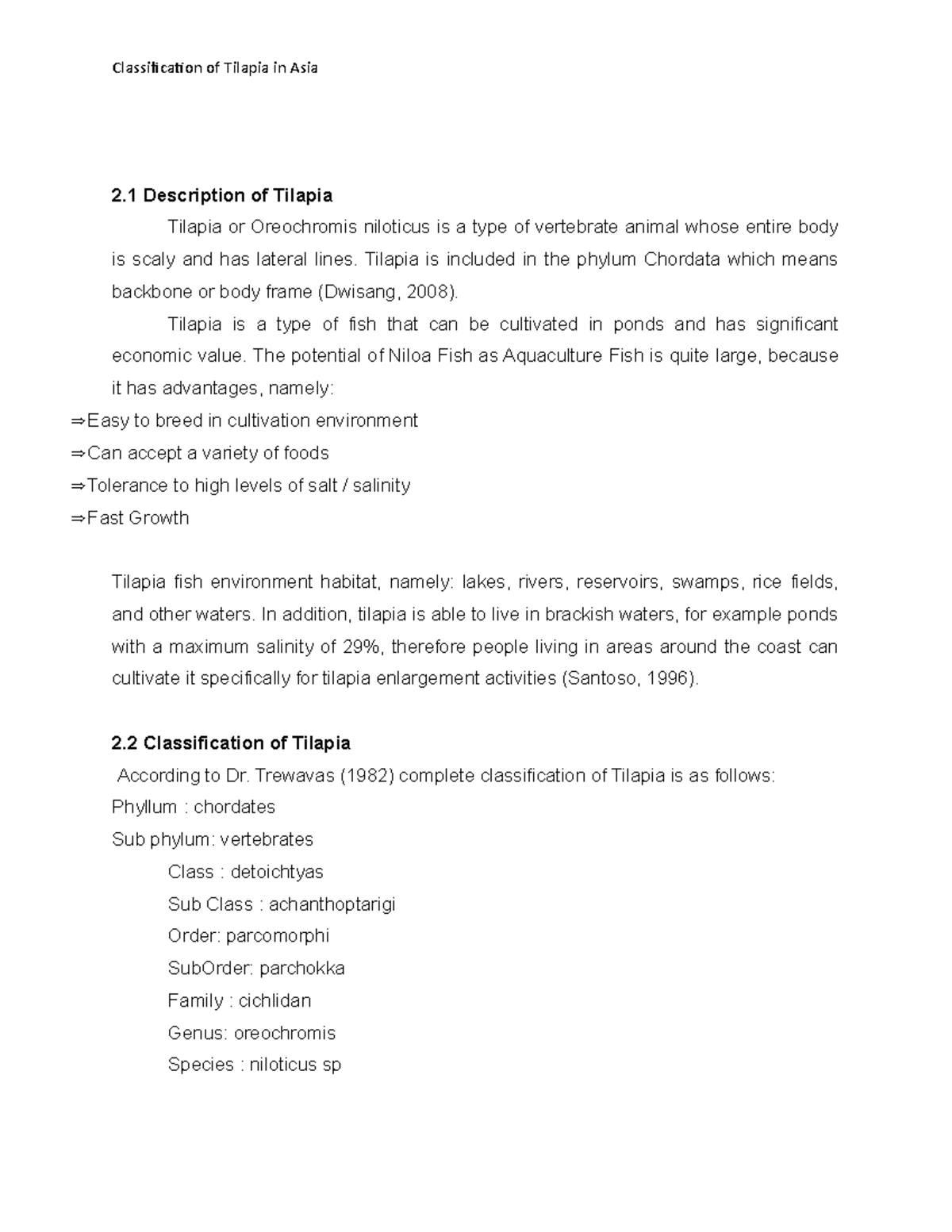 Classification of Tilapia in Asia 2 Description of Tilapia Tilapia or