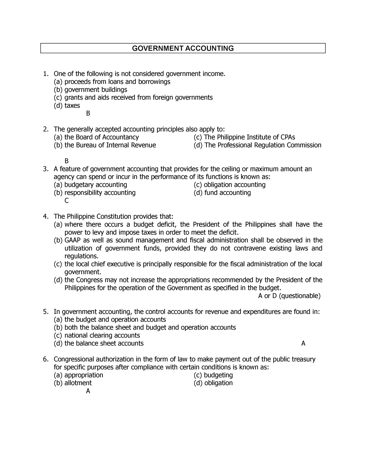 Government-Accounting - GOVERNMENT ACCOUNTING One Of The Following Is ...