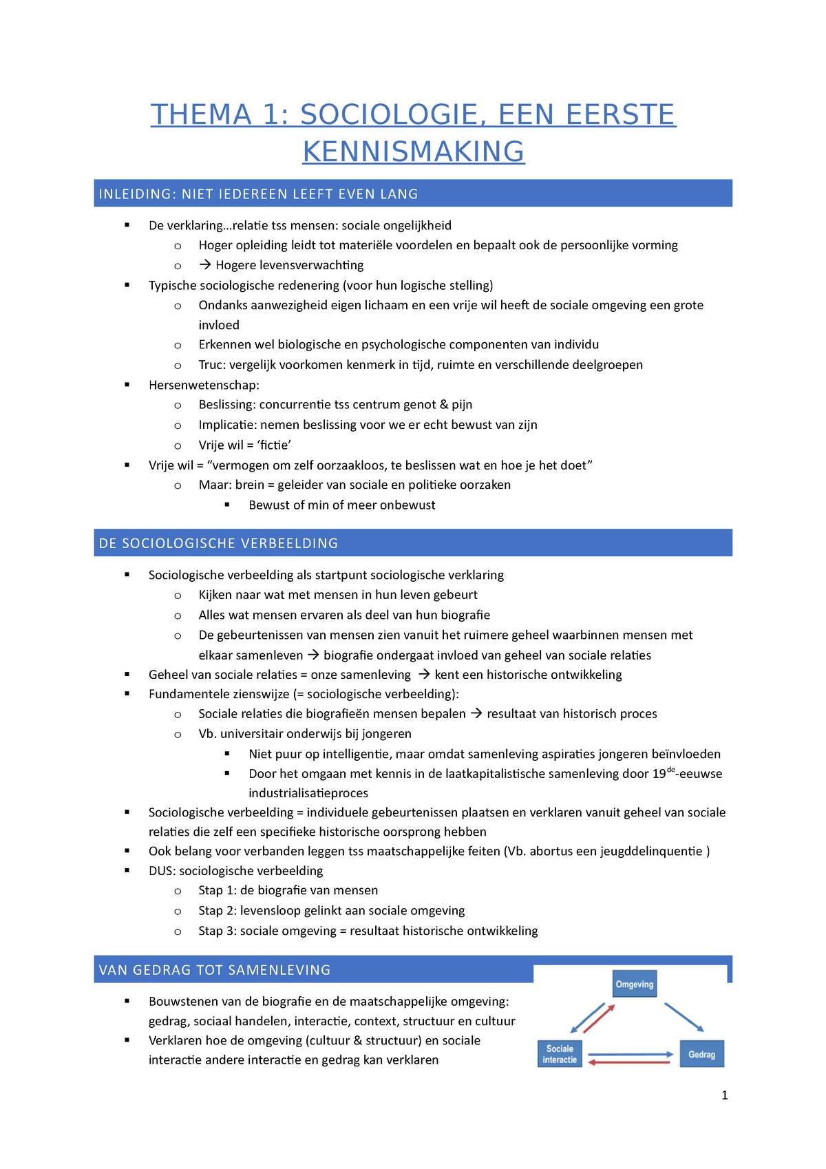 Thema 1 Samenvatting - THEMA 1: SOCIOLOGIE, EEN EERSTE KENNISMAKING ...