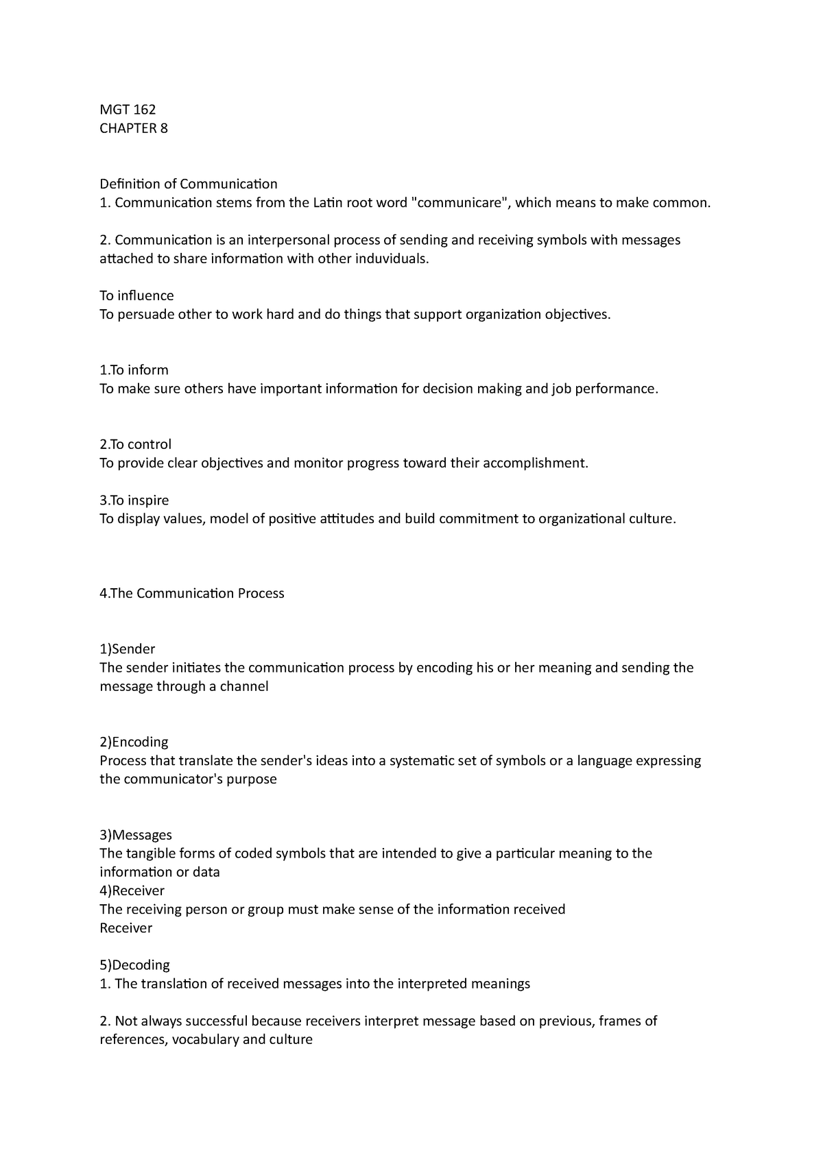 MGT 162 Chapter 8 - ....... - MGT 162 CHAPTER 8 Definition Of ...