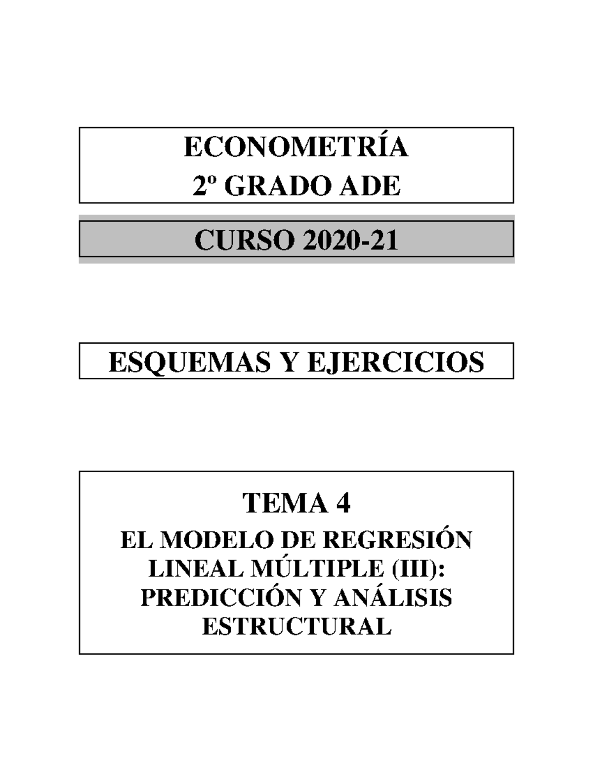 Tema 4 Econometria 2021 ADE - ECONOMETRÍA 2º GRADO ADE CURSO 2020 ...