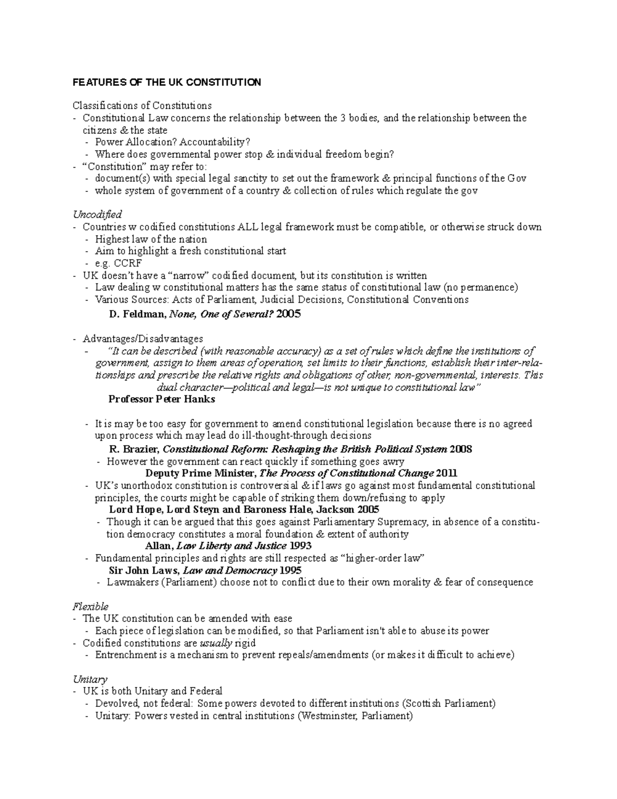 Wafa Public Notes FEATURES OF THE UK CONSTITUTION! !Classifications