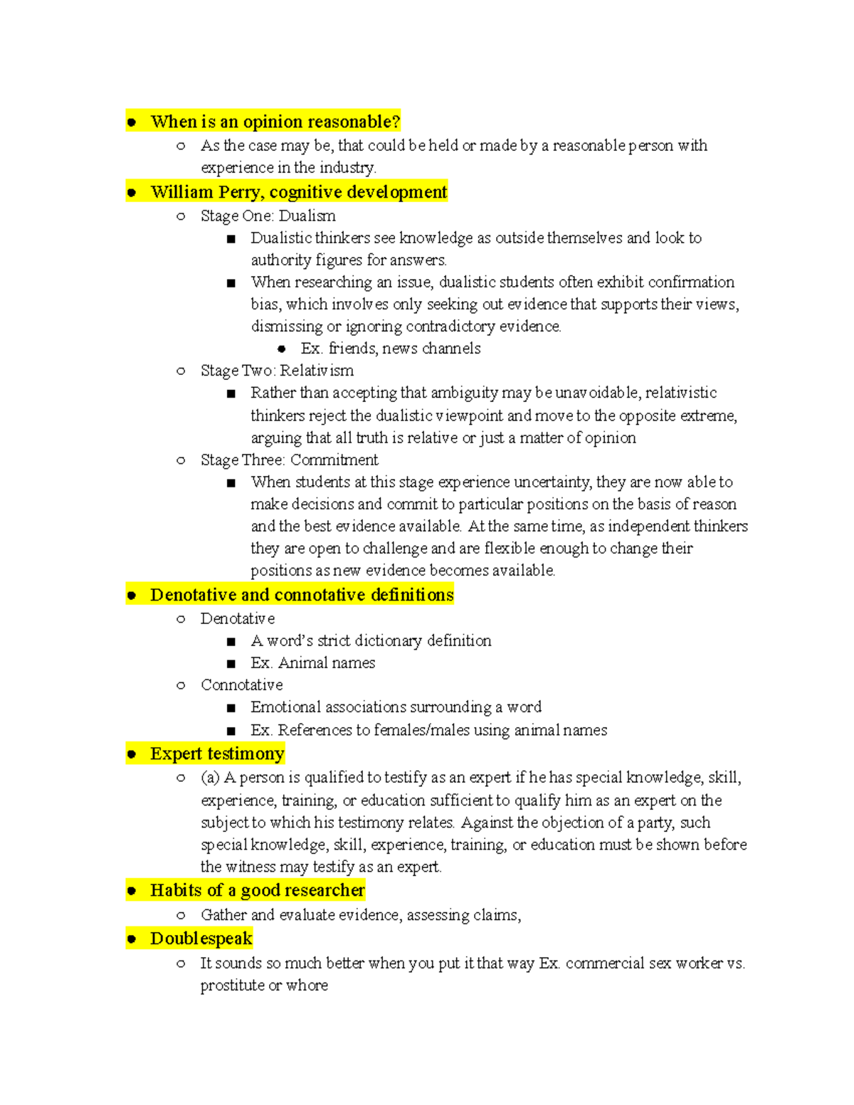Critical Thinking Study Guide-3 - When is an opinion reasonable? As the ...