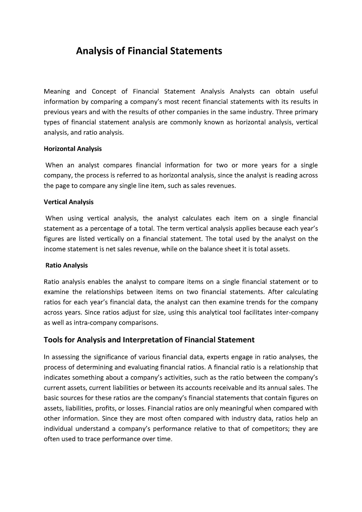 Analysis Of Financial Statements Analysis Of Financial Statements Meaning And Concept Of 1455