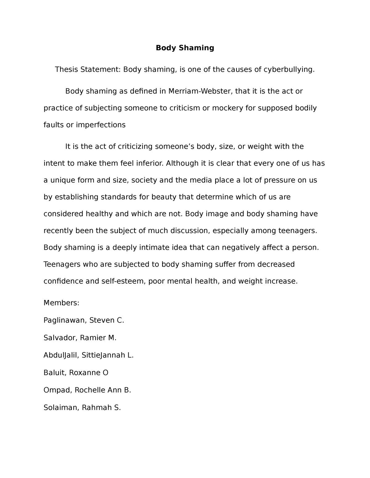 thesis about body shaming