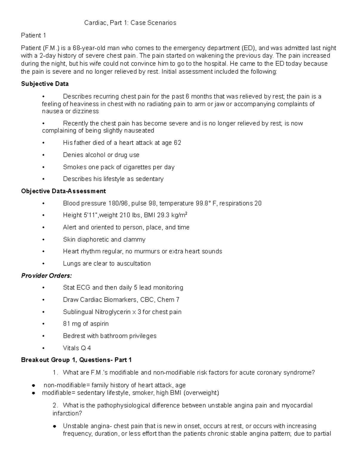 cardiac case scenarios for nursing students