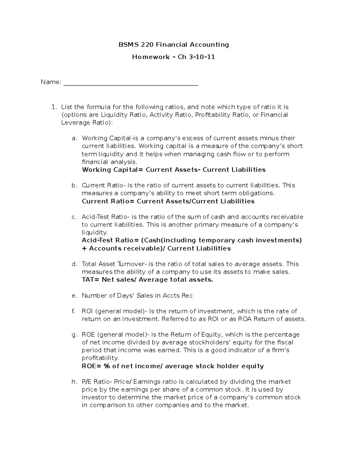 Homework Ch 3-10-11 - BSMS 220 Financial Accounting Homework – Ch 3-10 ...