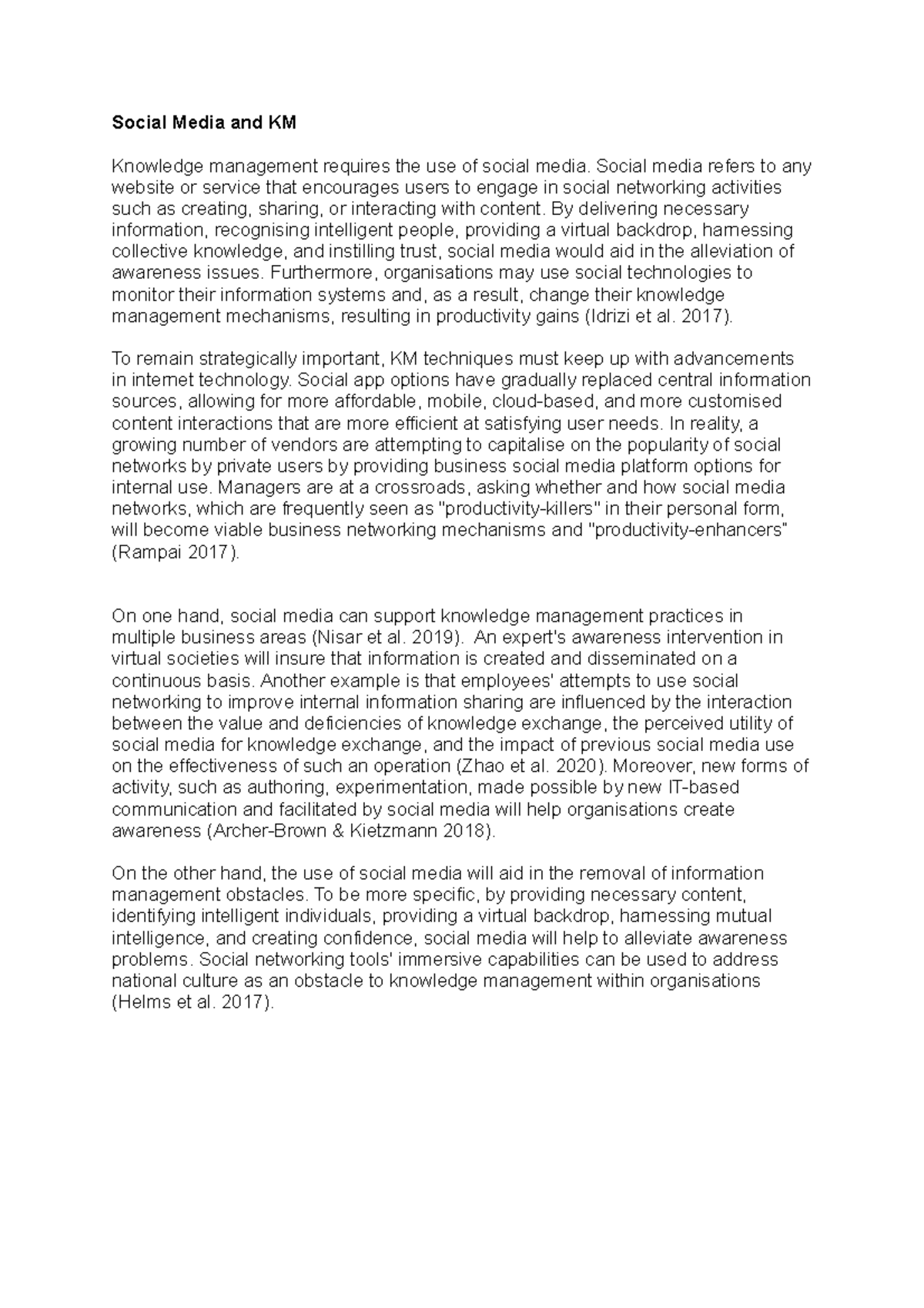 KIT708 M8 Topic research - Social Media and KM Knowledge management ...