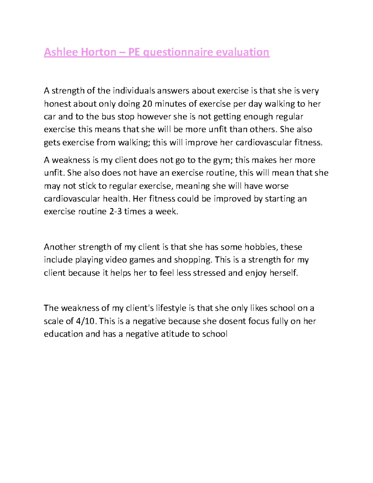 Pe questionnaire evaluation - Copy - Ashlee Horton – PE questionnaire ...