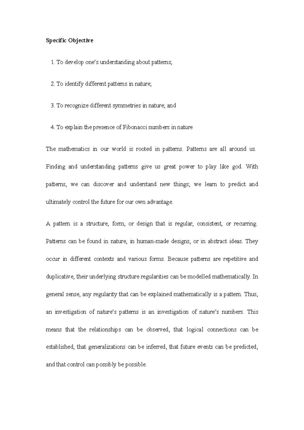 Module 2 - Specific Objective To develop one’s understanding about ...