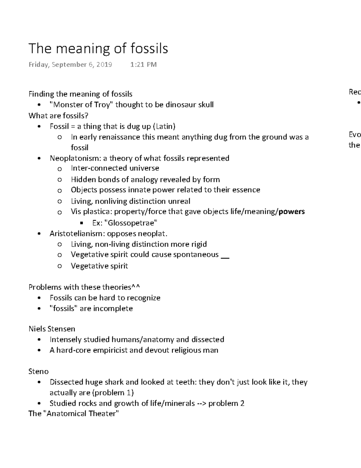 The meaning of fossils Lecture notes September 2019 Rec Evo the