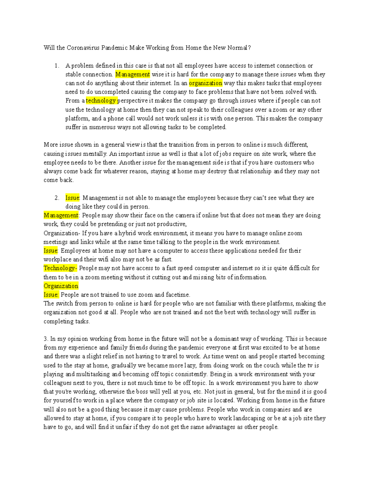 ITM 100 Case study #1 - Will the Coronavirus Pandemic Make Working from ...