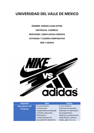 Cuadro comparativo entre cheap adidas y nike