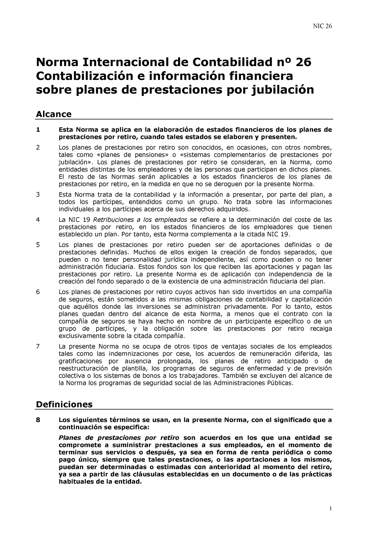 260nic 26 Contabilización E Información Financiera Sobre Planes De Prestaciones Por Jubilación 5878