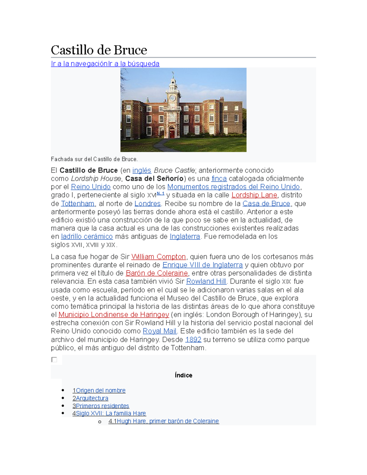 Castillo de Bruce - El Castillo de Bruce (en inglés Bruce Castle ...