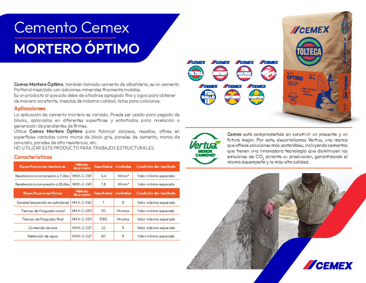 Cemex Ficha Mortero 23 - Cemento Cemex MORTERO ÓPTIMO Cemex Mortero ...