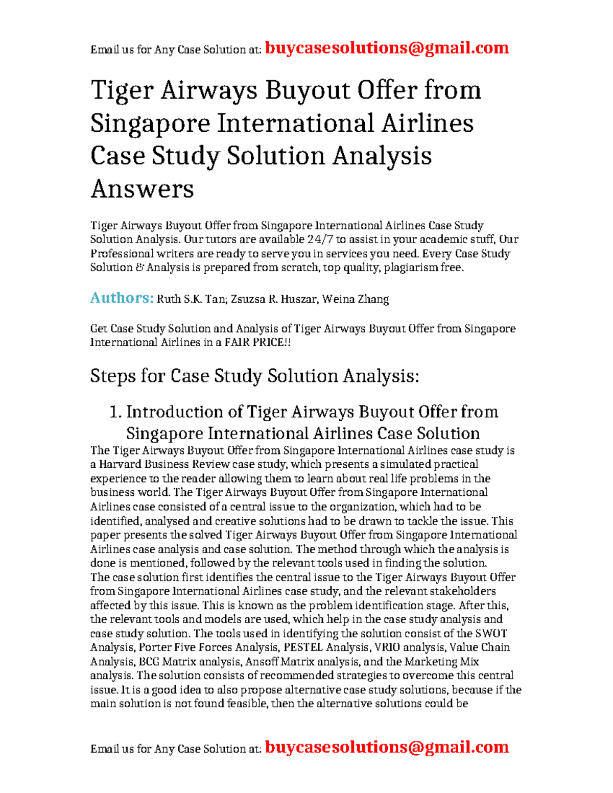Case Solution Tiger Airways Buyout Offer from Singapore International