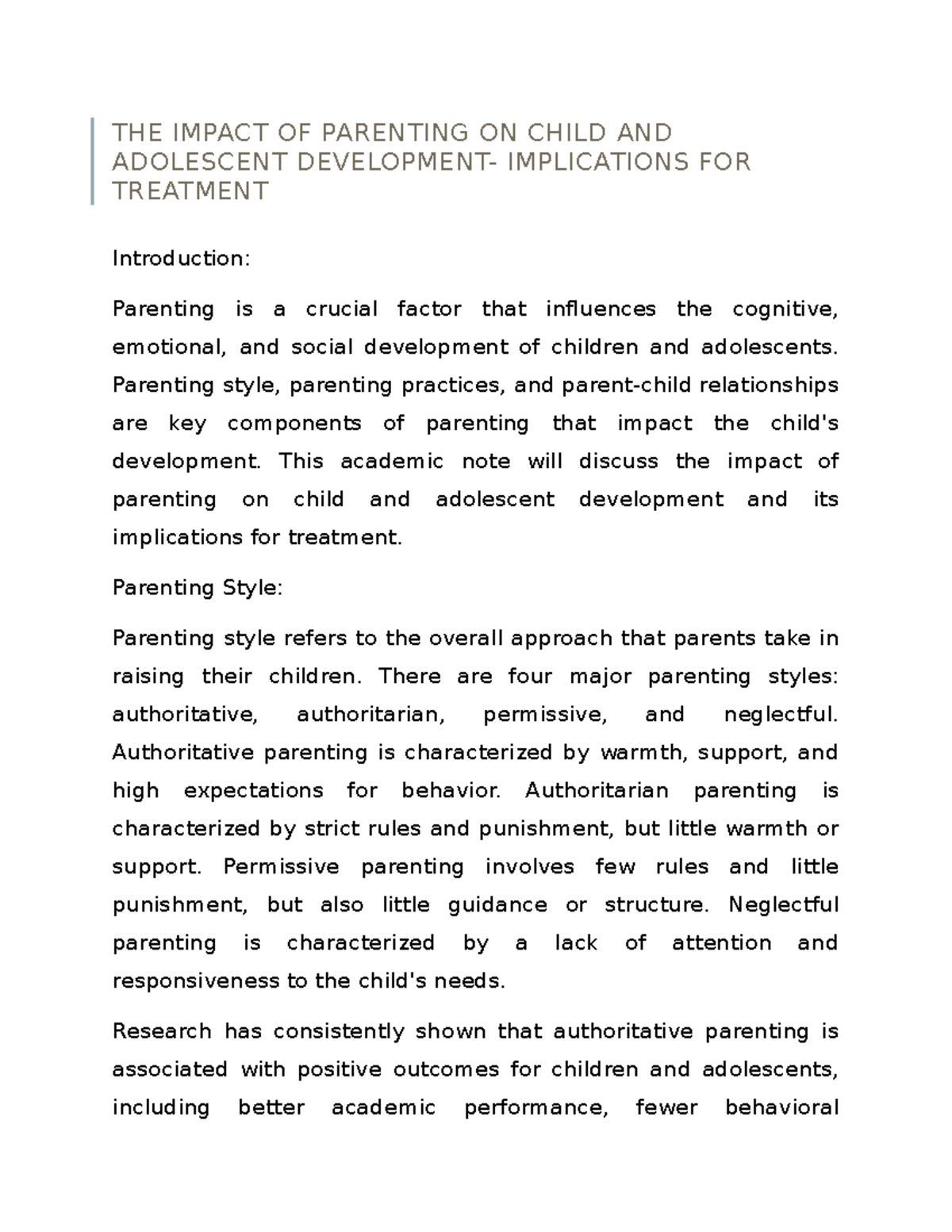 THE Impact OF Parenting ON Child AND Adolescent Development ...