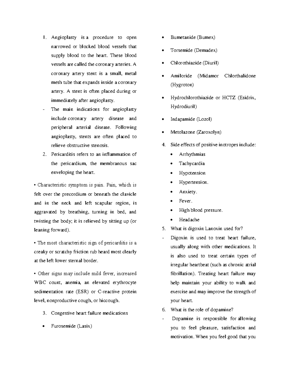 Cheat- Sheetz - med surg - Bumetanide (Bumex) Torsemide (Demadex ...