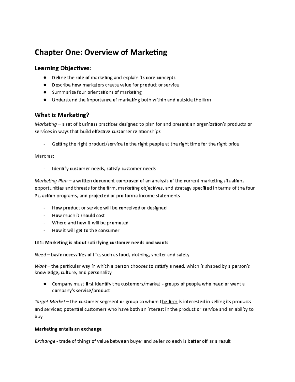 Chapter 1 - Overview of Marketing - Chapter One: Overview of Marketing ...