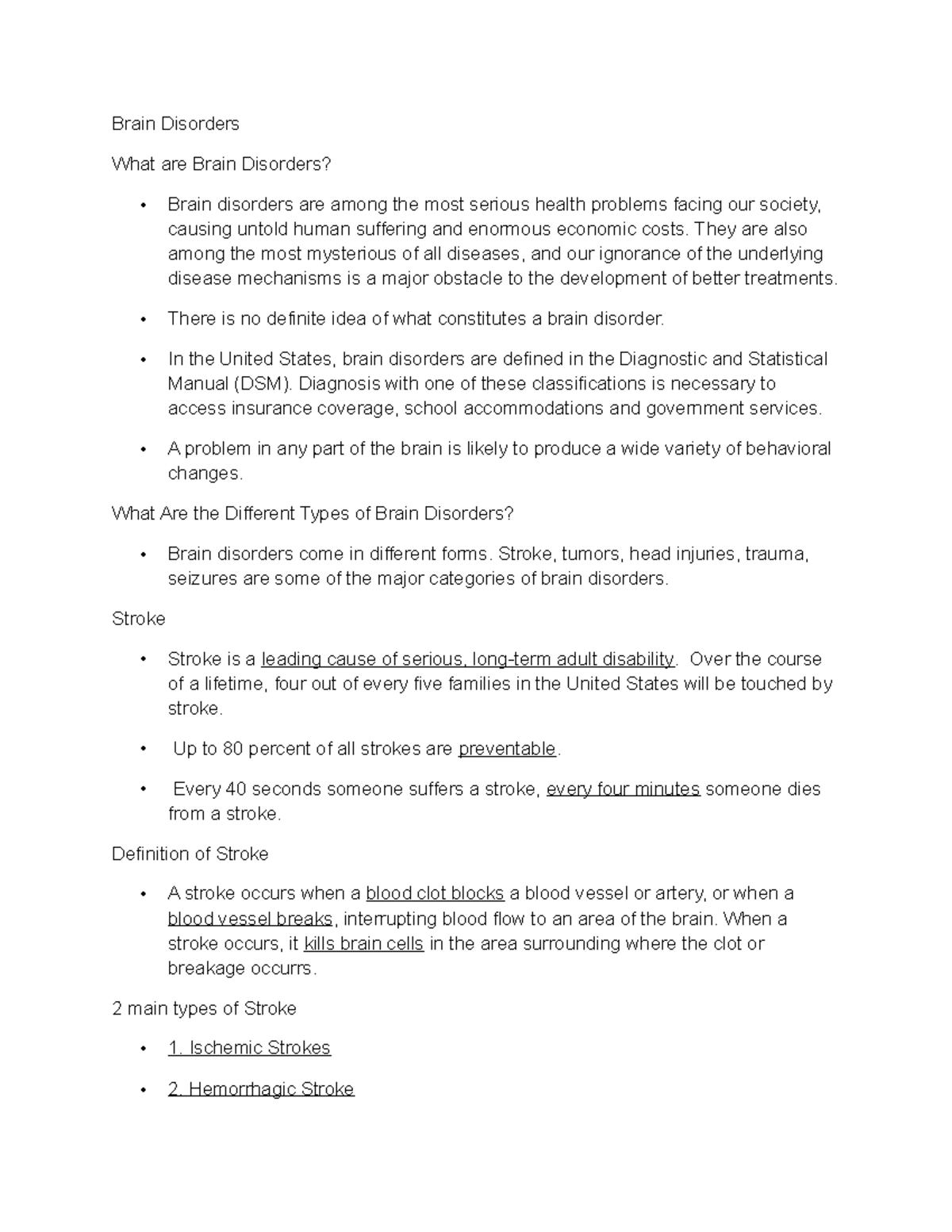Brain Disorders - Lecture notes 1 - Brain Disorders What are Brain