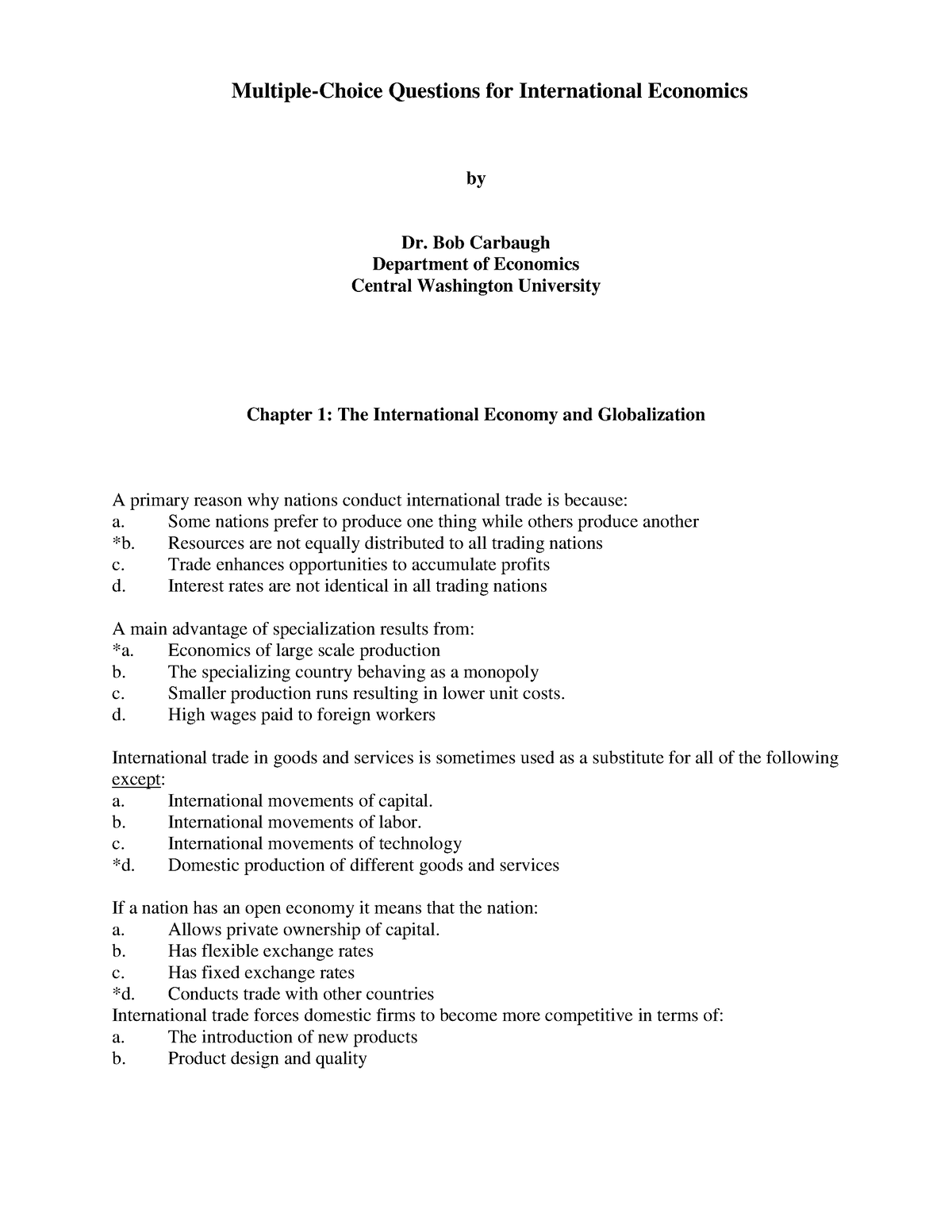 International Economics Multiple Choice Questions - Multiple-Choice ...