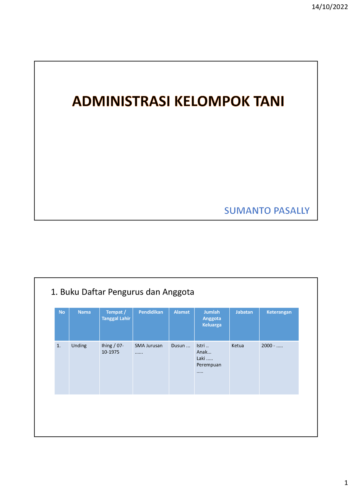 Administrasi Kelompok Tani - 1. Buku Daftar Pengurus dan Anggota No