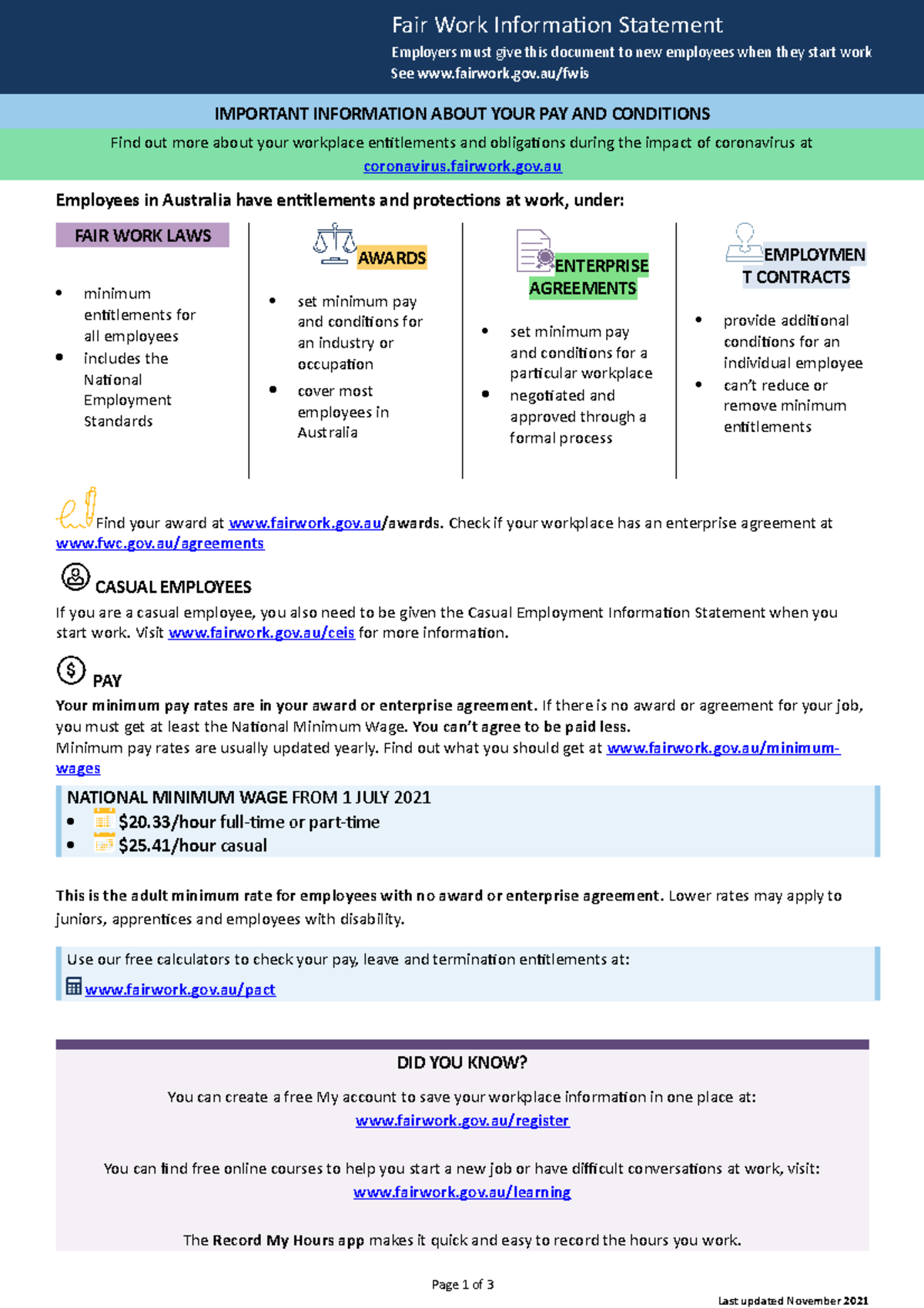 Fair Work Information Statement Find out more about your workplace