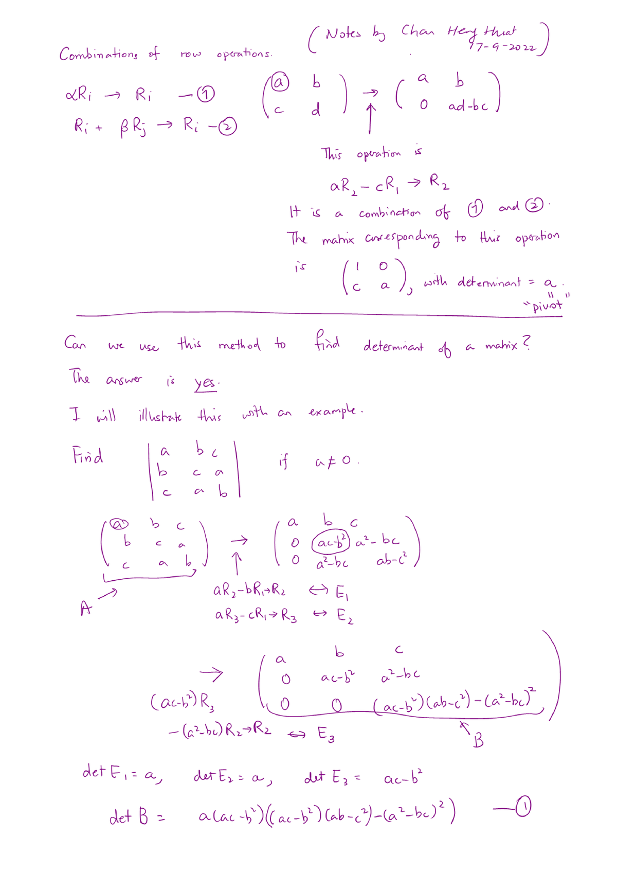 Determinant Part A My Notes - MA2001 - Studocu