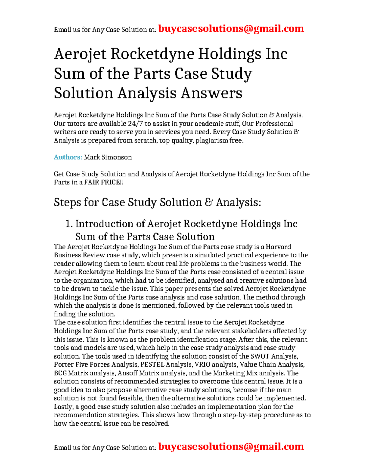 Case Solution Aerojet Rocketdyne Holdings Inc Sum of the Parts ...