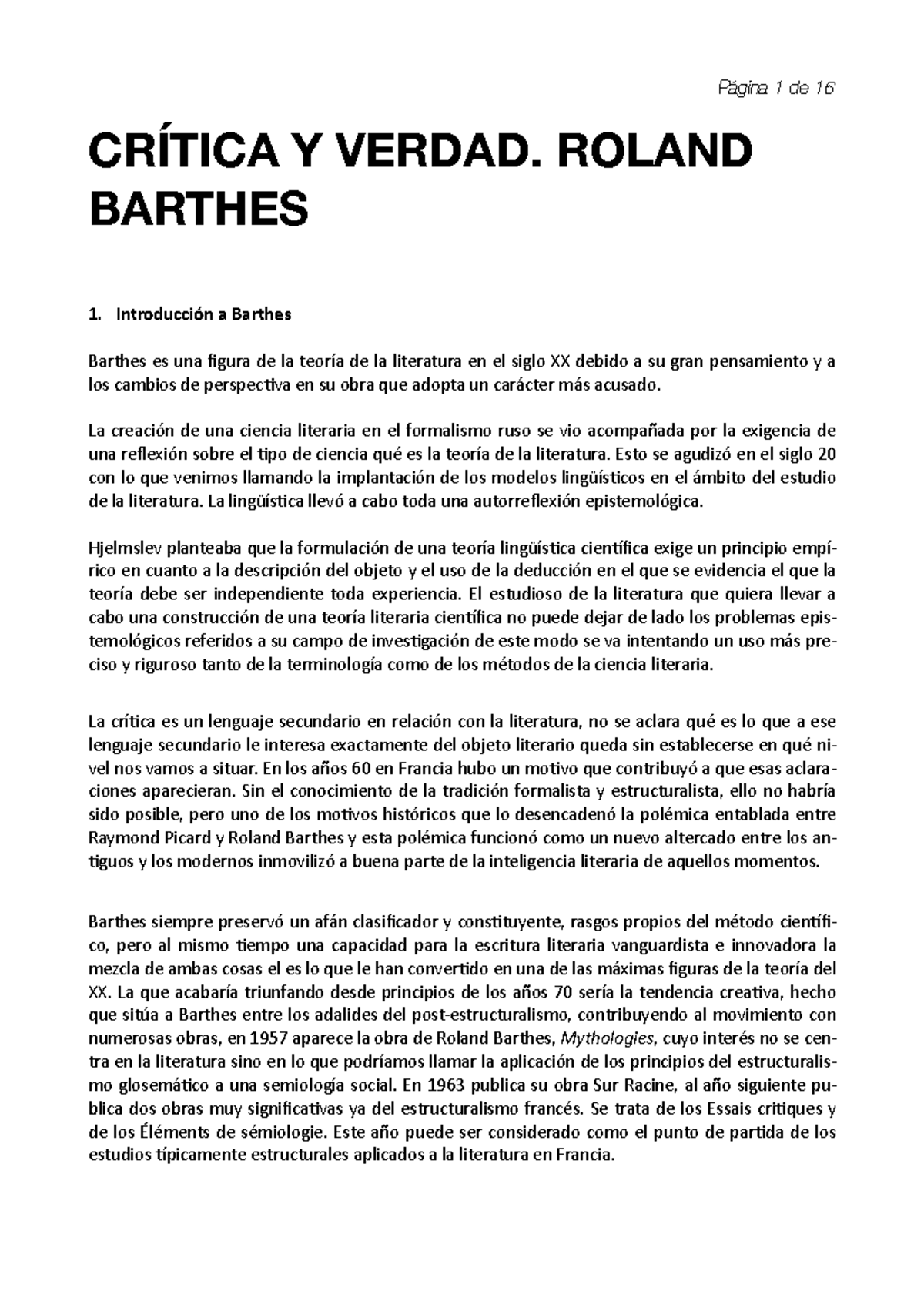 Trabajo DE Barthes Completo 2 - CRÍTICA Y VERDAD. ROLAND BARTHES 1 ...