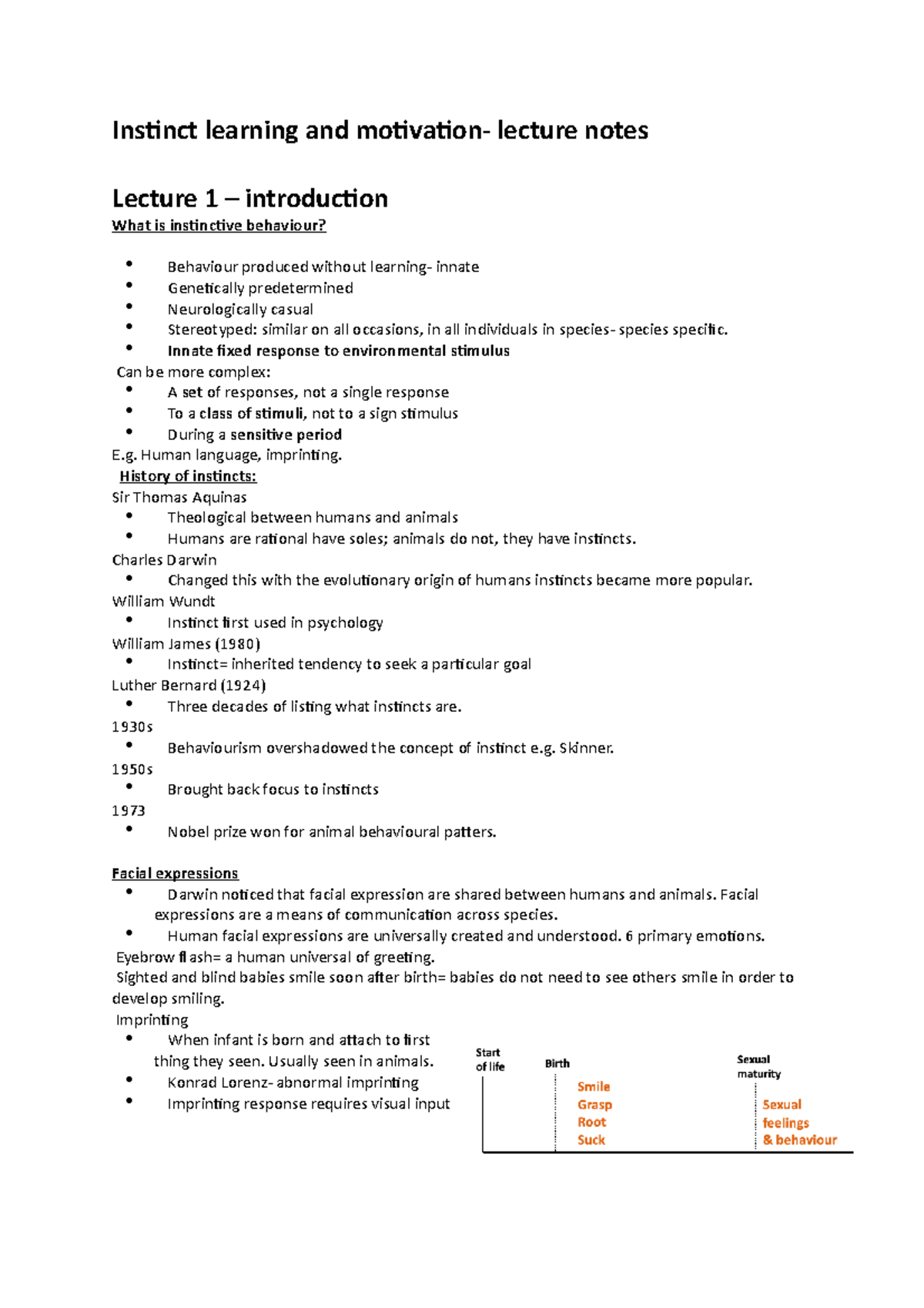 Instinct learning and motivation lecture notes - Innate fixed response ...