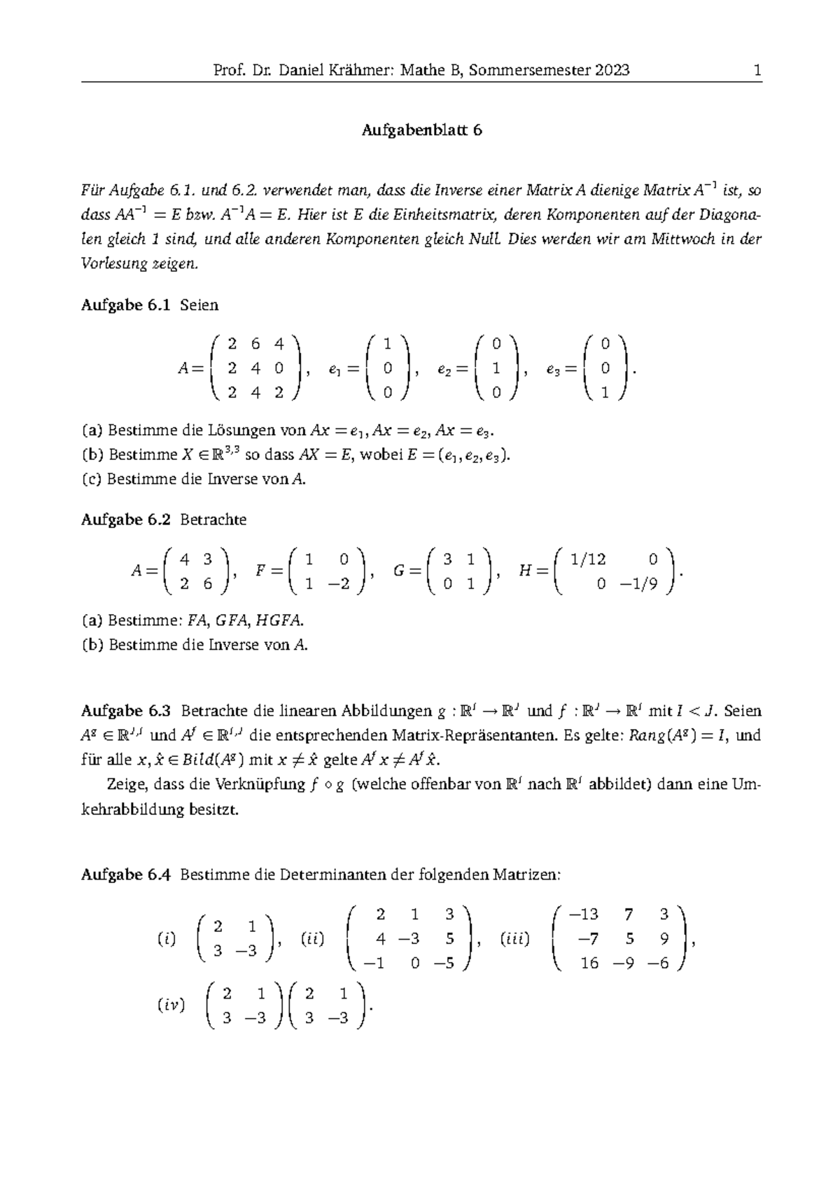 MB-AB6 - Übungsblatt Ohne Lösungen SoSe 23 - Prof. Dr. Daniel Krähmer ...