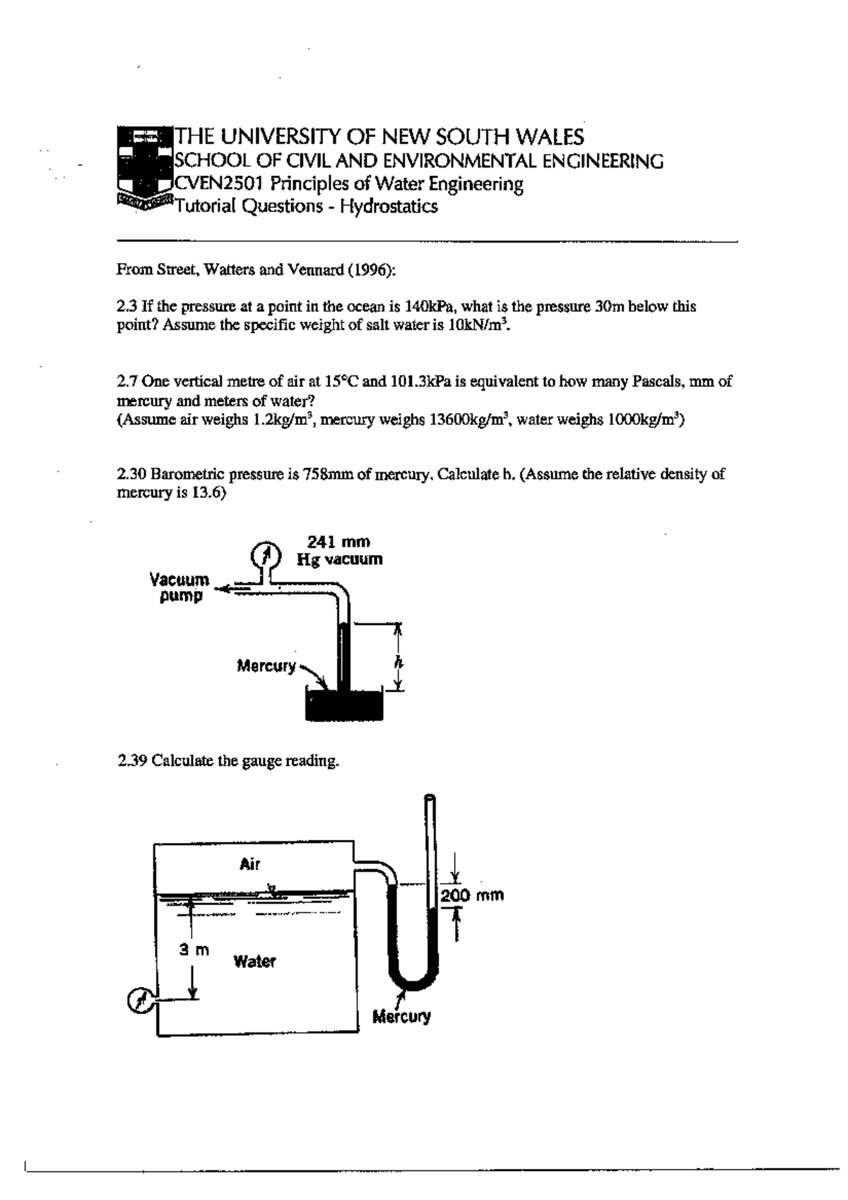 Week 3 Hydrostatics Solutions - ENGG2500 - Studocu