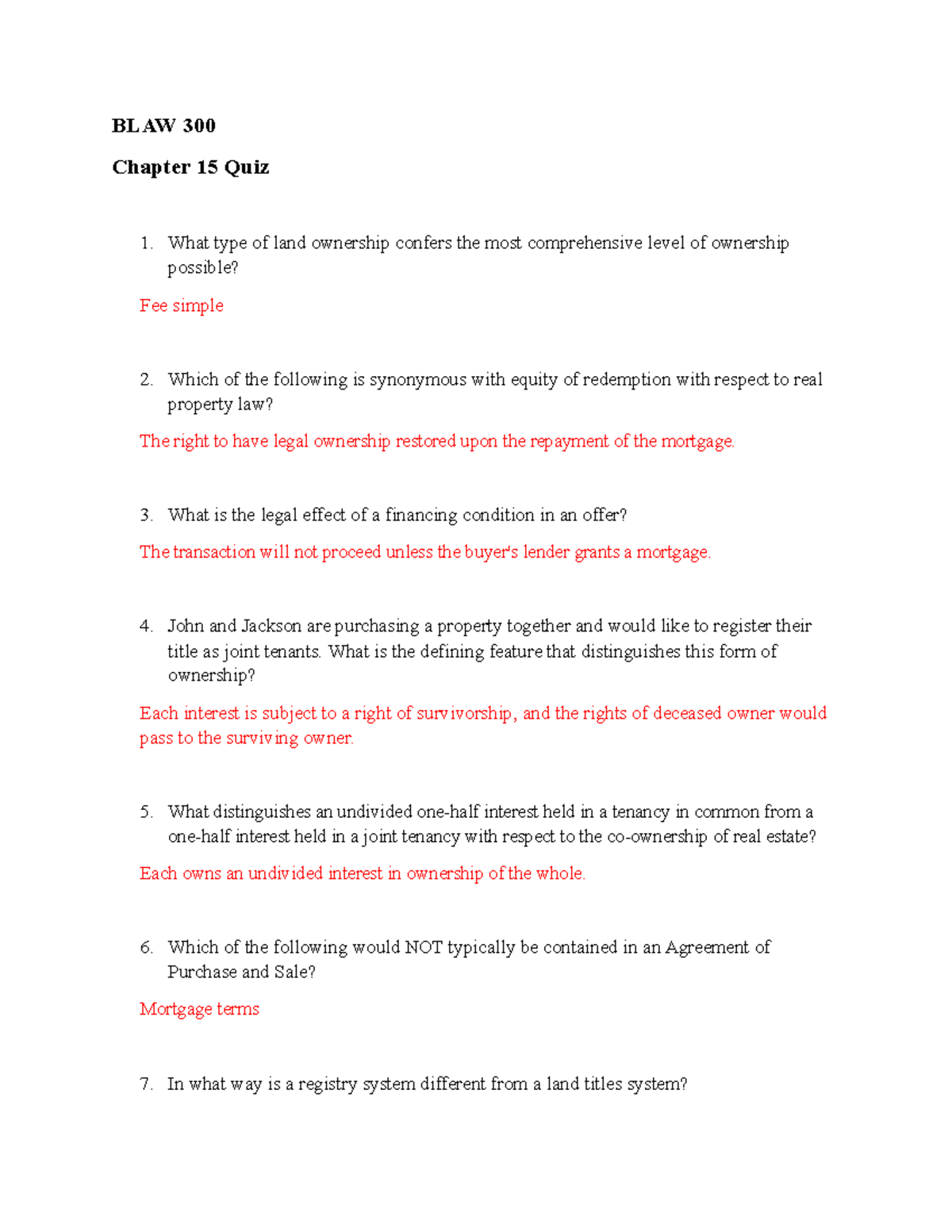 BLAW 300 Chapter 15 Quiz - BLAW 300 Chapter 15 Quiz What Type Of Land ...