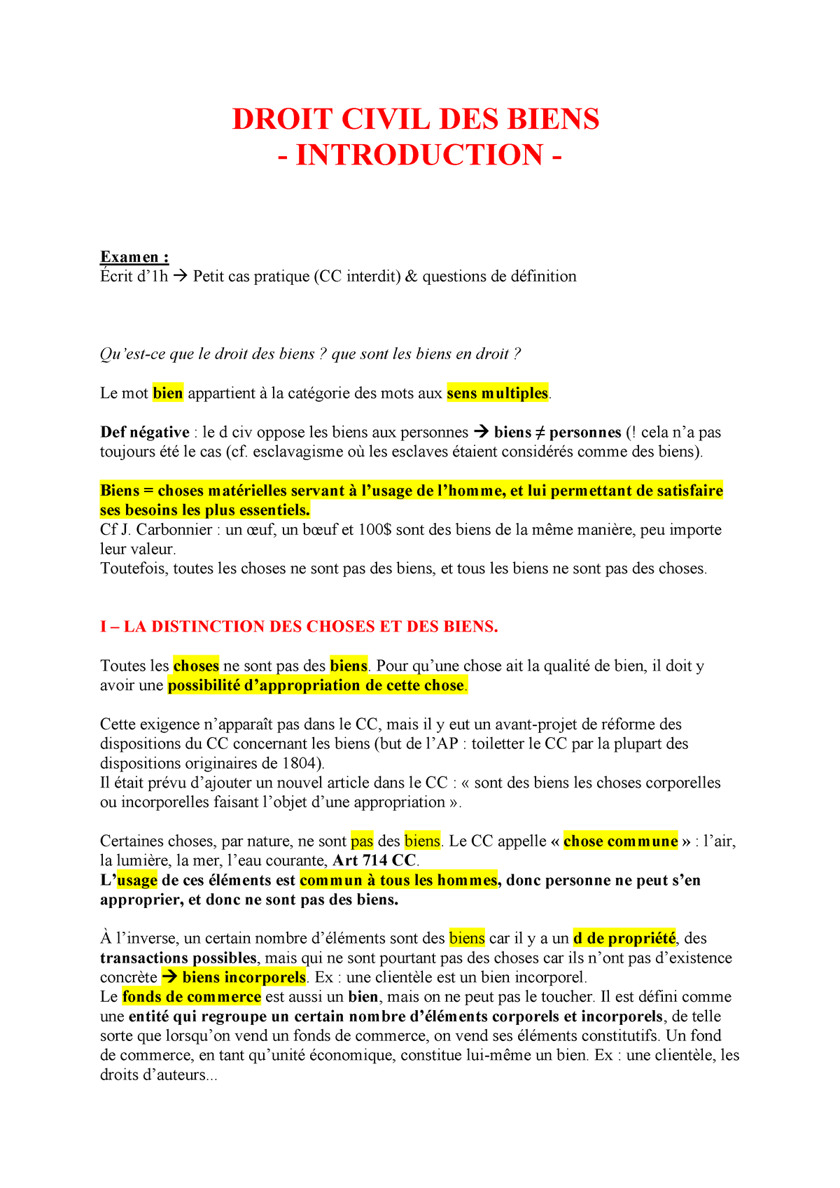 Droit Civil Des Biens Intro - DROIT CIVIL DES BIENS - INTRODUCTION ...