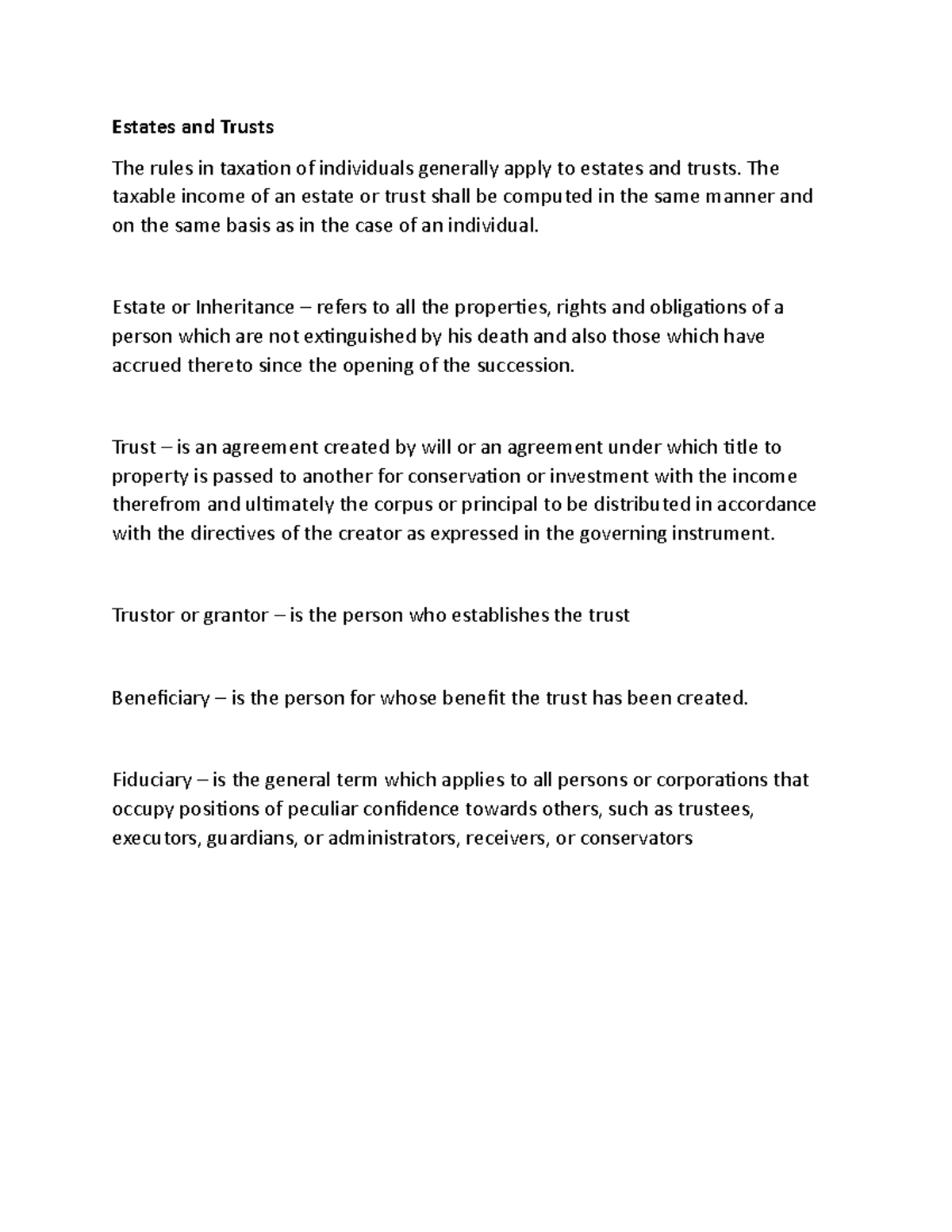 Estates and Trusts - Estates and Trusts The rules in taxation of ...
