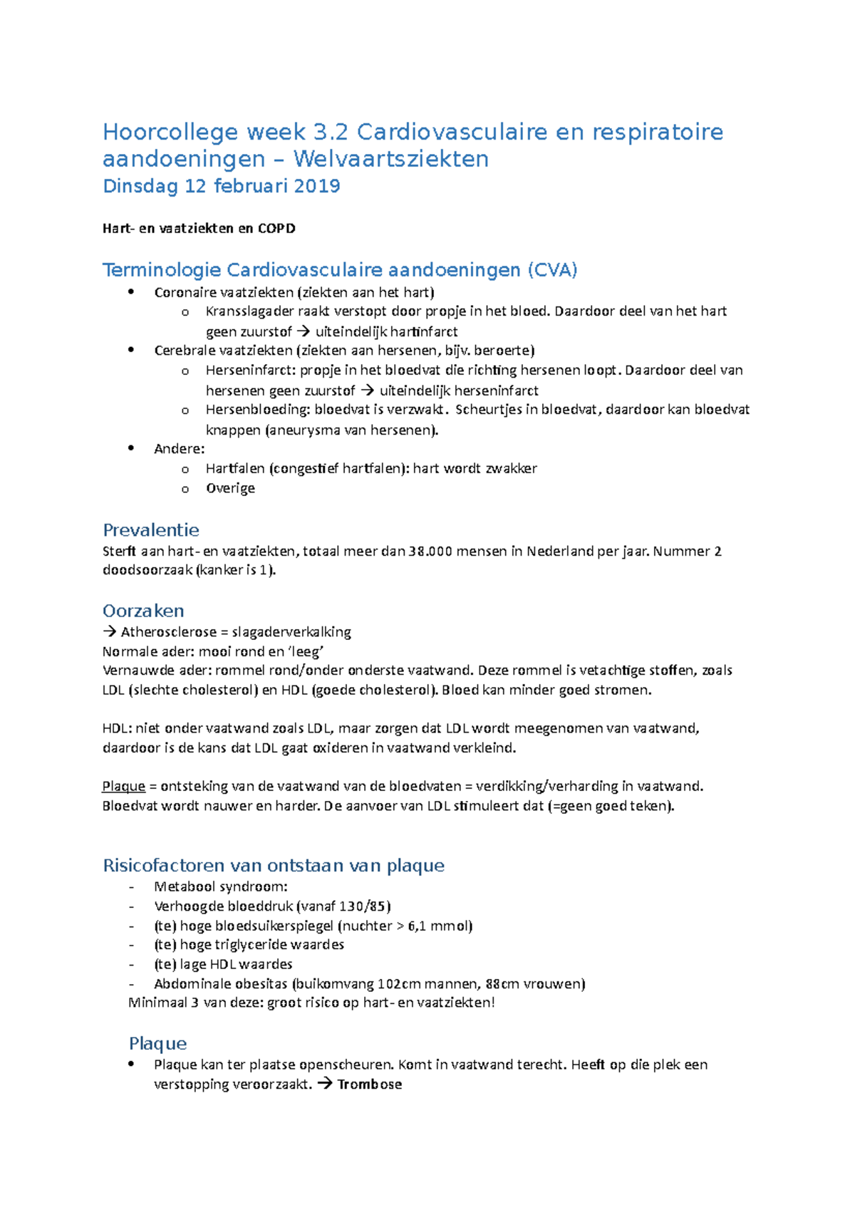 Hoorcollege 3.2 Cardiovasculaire En Respiratoire Aandoeningen ...