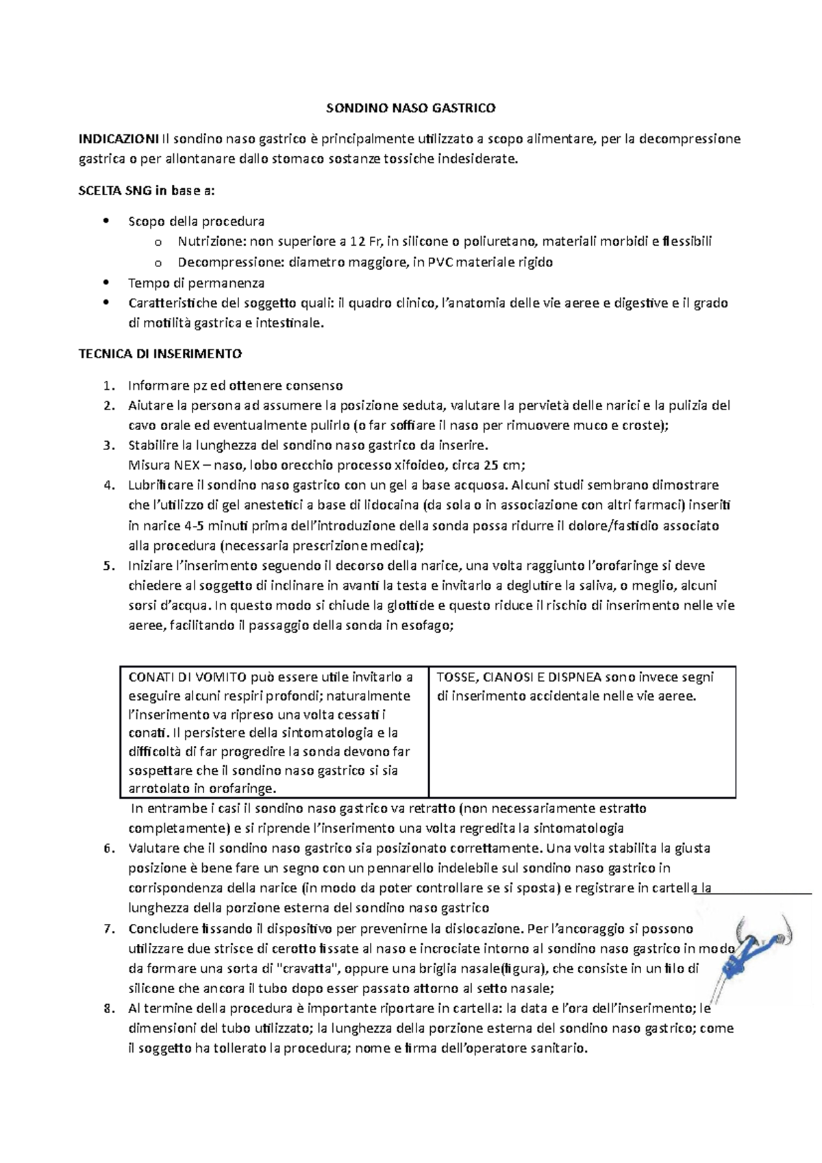 SNG procedura sondino naso gastrico SONDINO NASO GASTRICO