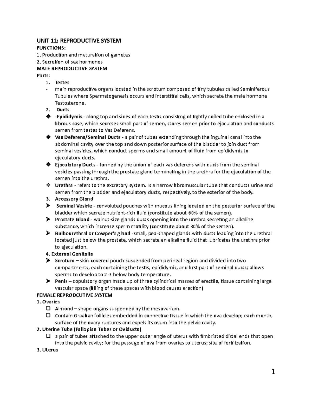 Reviewer - reiew - UNIT 11: REPRODUCTIVE SYSTEM FUNCTIONS: Production ...