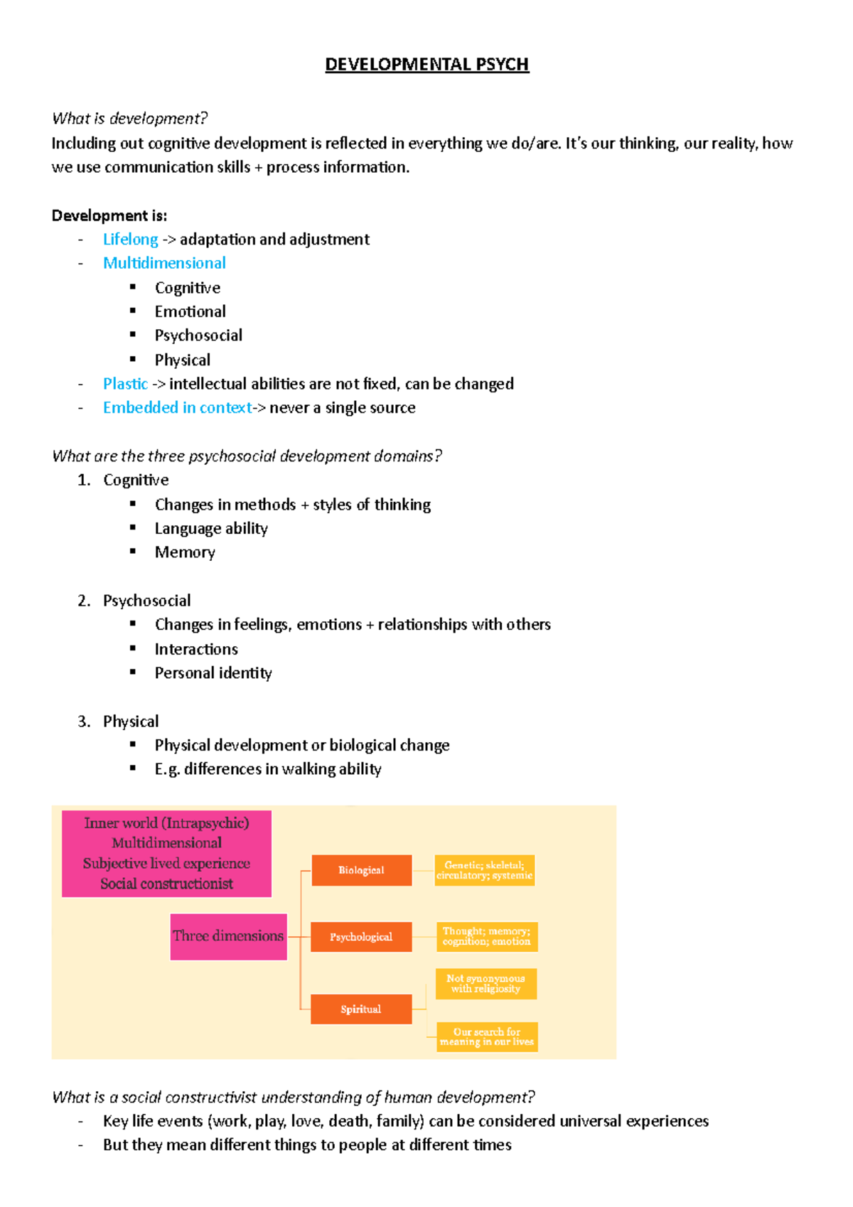 Developmental Psych - Highly detailed notes assist in the online exams ...