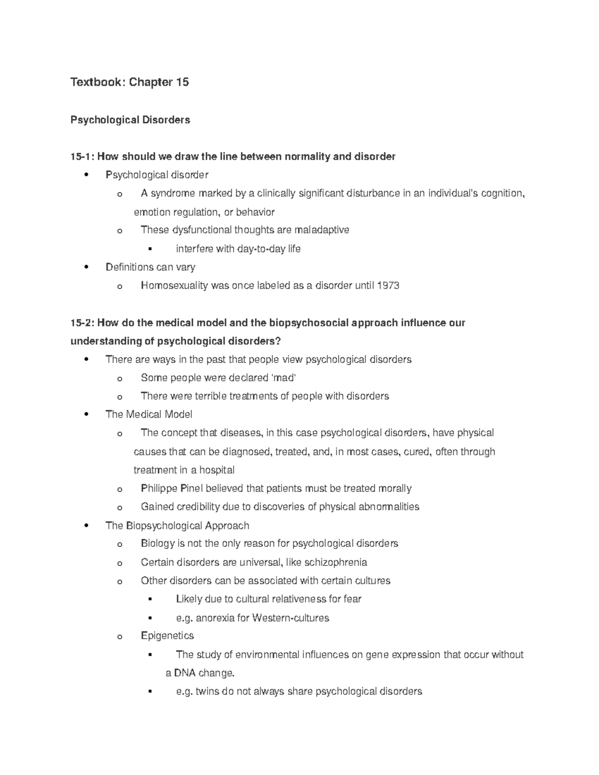 Summary Psychology Chp 15 Psychological Disorders Textbook Summary Psychology Chp 15 Psychological Disorders Textbook