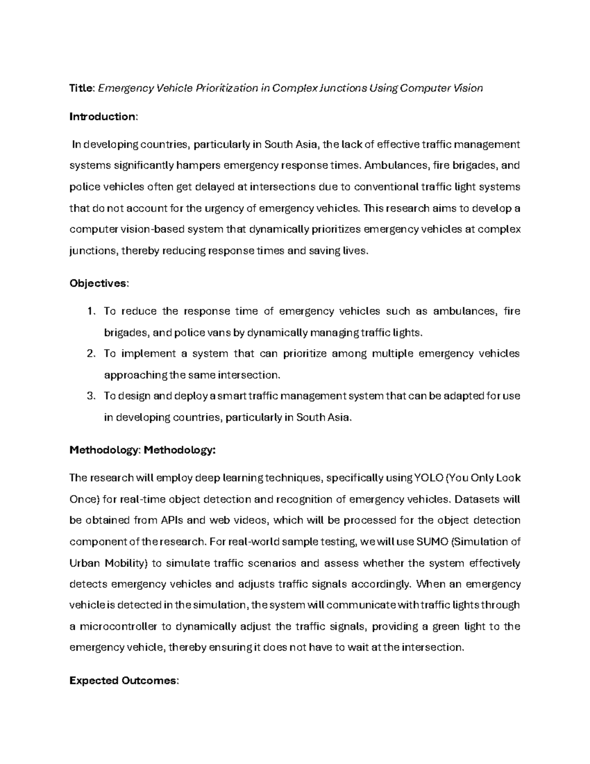 Research Proposal - jpt - Title: Emergency Vehicle Prioritization in ...