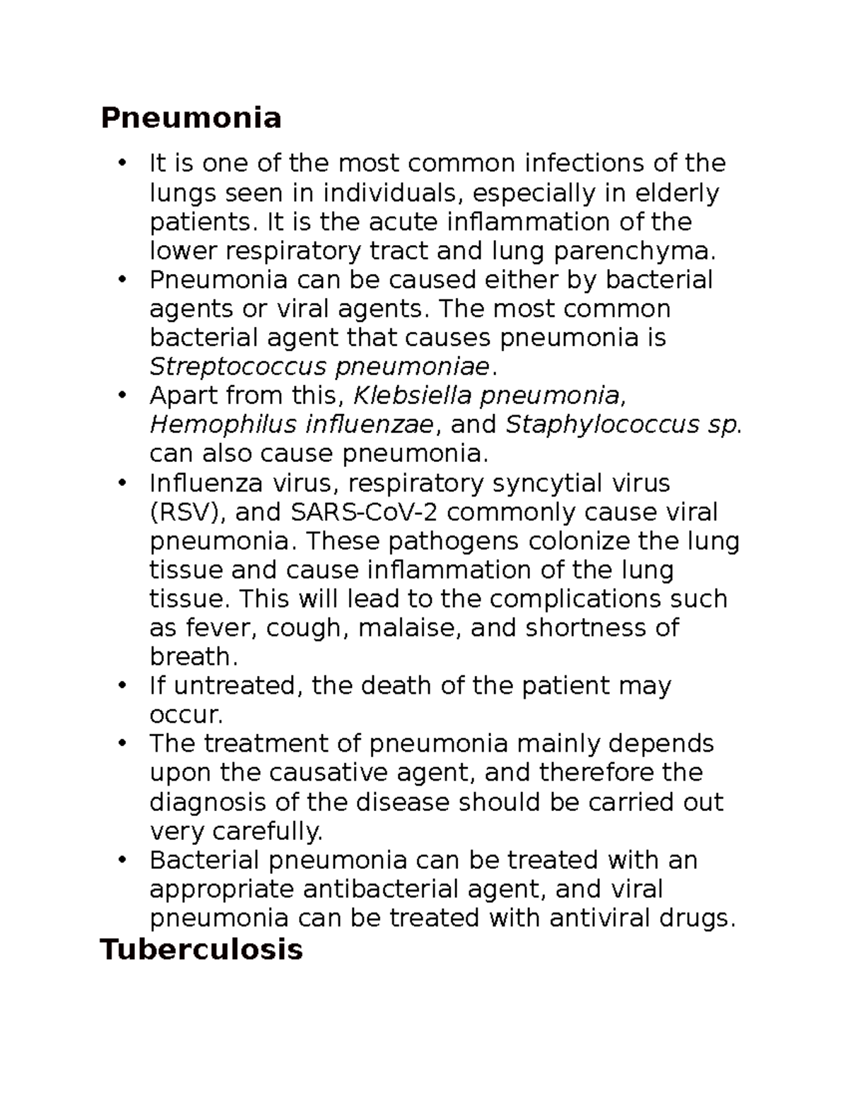 Bio 32 - notes - Pneumonia It is one of the most common infections of ...