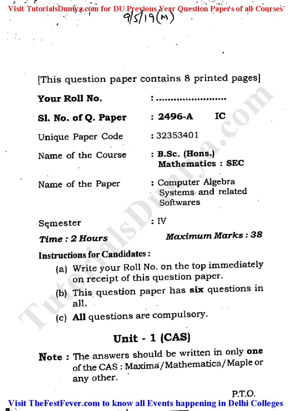 Computer Algebra Systems and Related Softwares QP 2019 - Tutorials ...