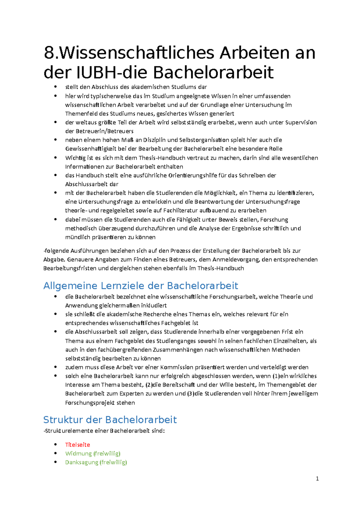 8. Bachelorarbeit Lektion 8 8 Arbeiten an der IUBHdie Bachelorarbeit stellt den Abschluss